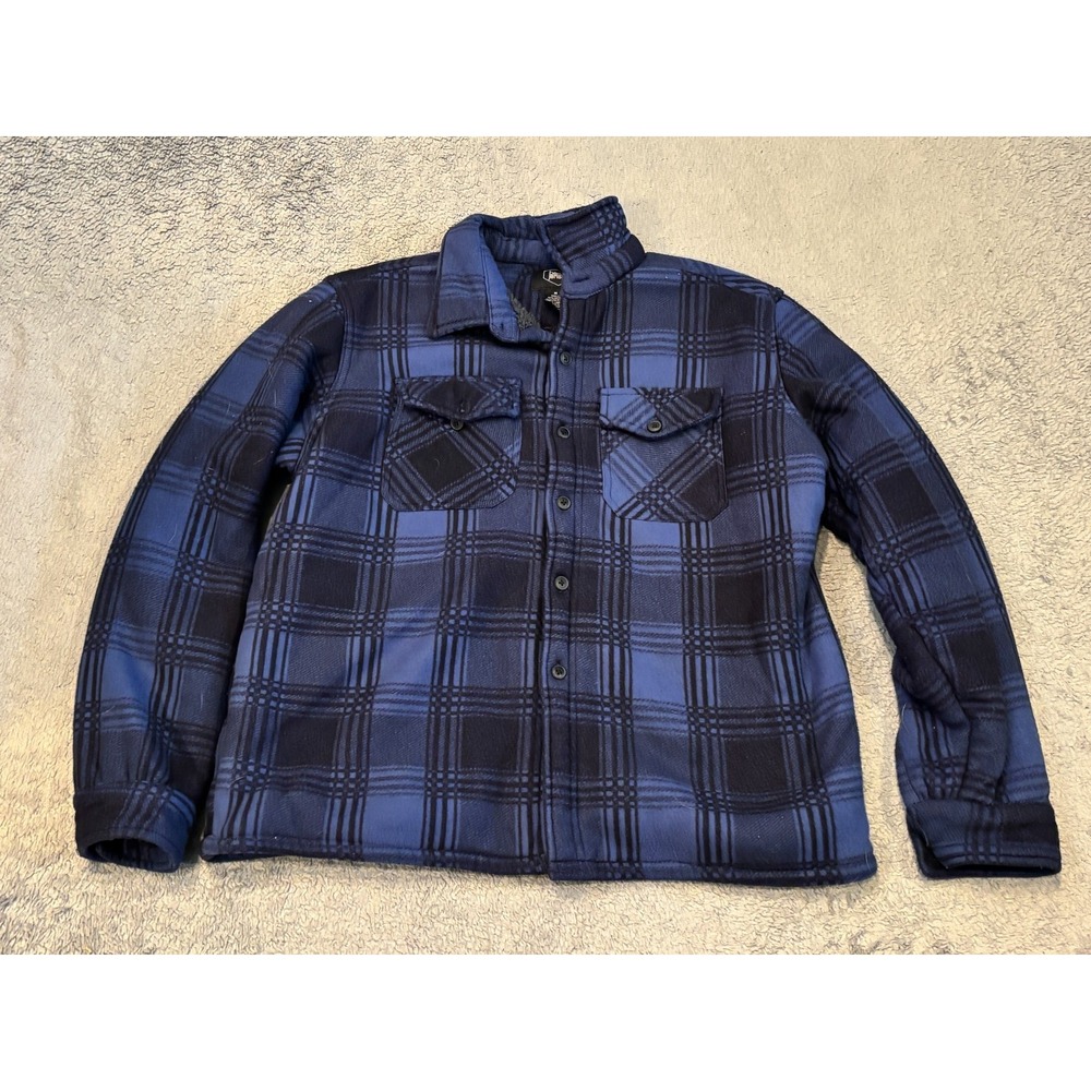 Berkley Jensen Sherpa Lined Blue Plaid Flannel Shirt Jacket Mens Medium